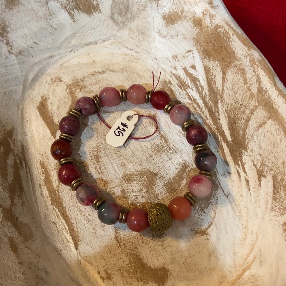 Stones and bronze bead bracelet